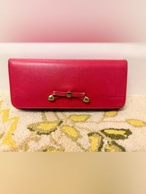 PRADA Vintage Ribbon Bow Peonia Pink Saffiano Leather Flap Wallet Long